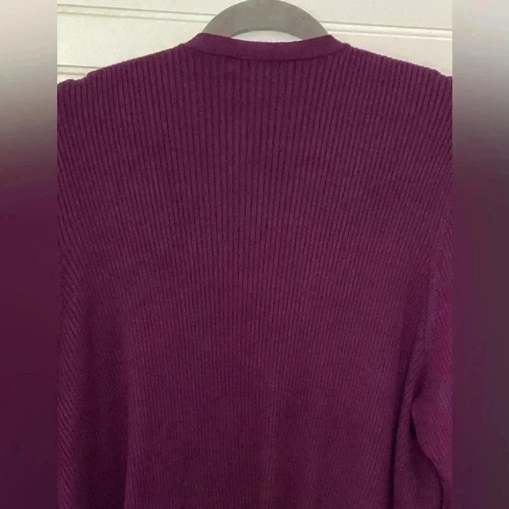 Roz&Ali Womens 3X Plum Purple Open Lon Sleeve Cardigan Ribbed knit Golden Button